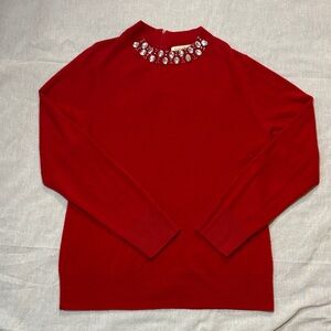 Debbie Morgan Red Sweater with Jewel Neckline woman’s size‎ XL embelished
